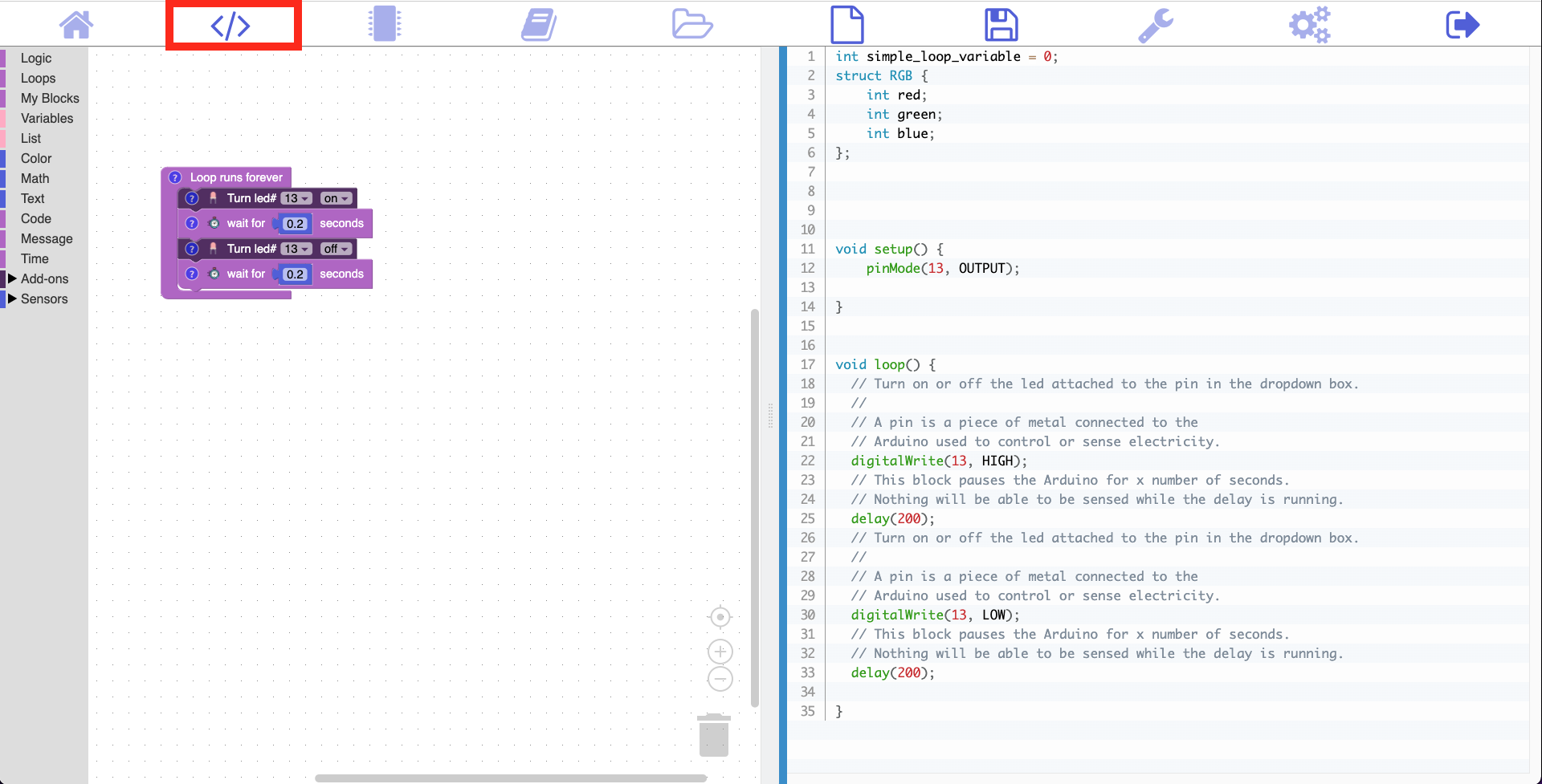 code view